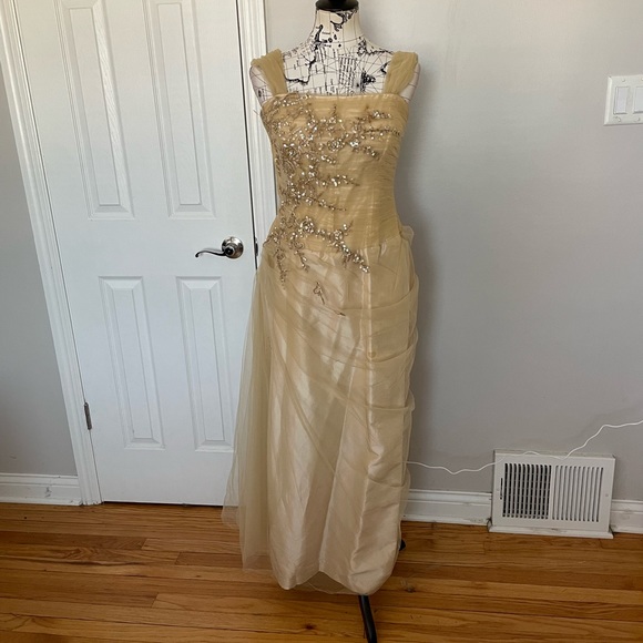 Coquette Tulle Sequin Embellished Bead Floral Fit Bodice Ruched Fairytale Sweet - Picture 1 of 12
